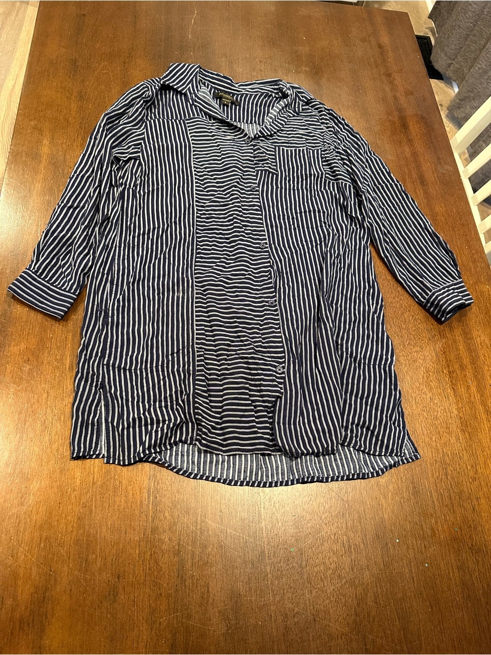 Striped Navy and White Button-Front Women's Tunic Top
